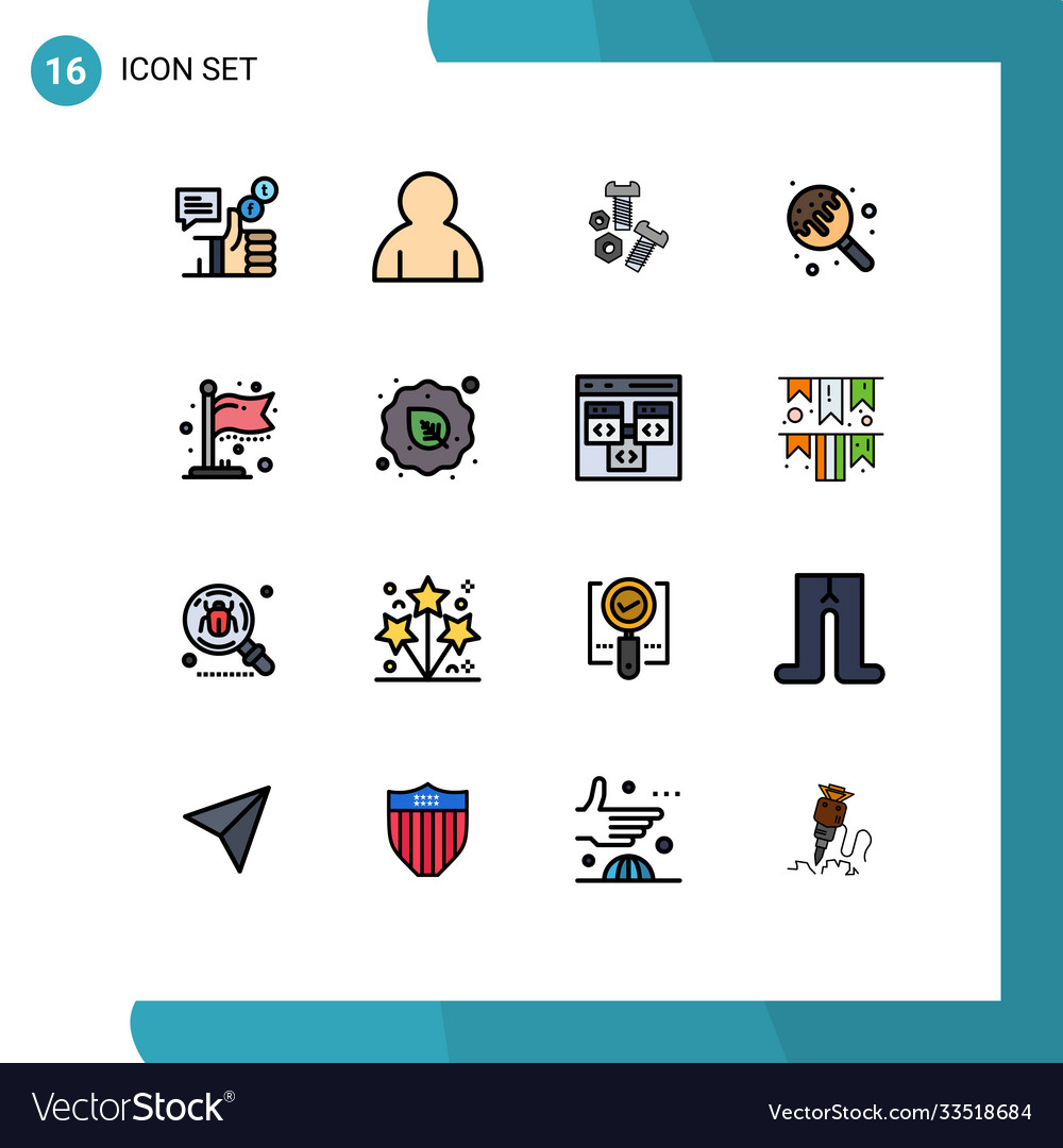 16 user interface flat color filled line pack