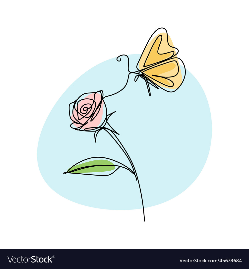 Beautiful flower with butterfly continuous line Vector Image