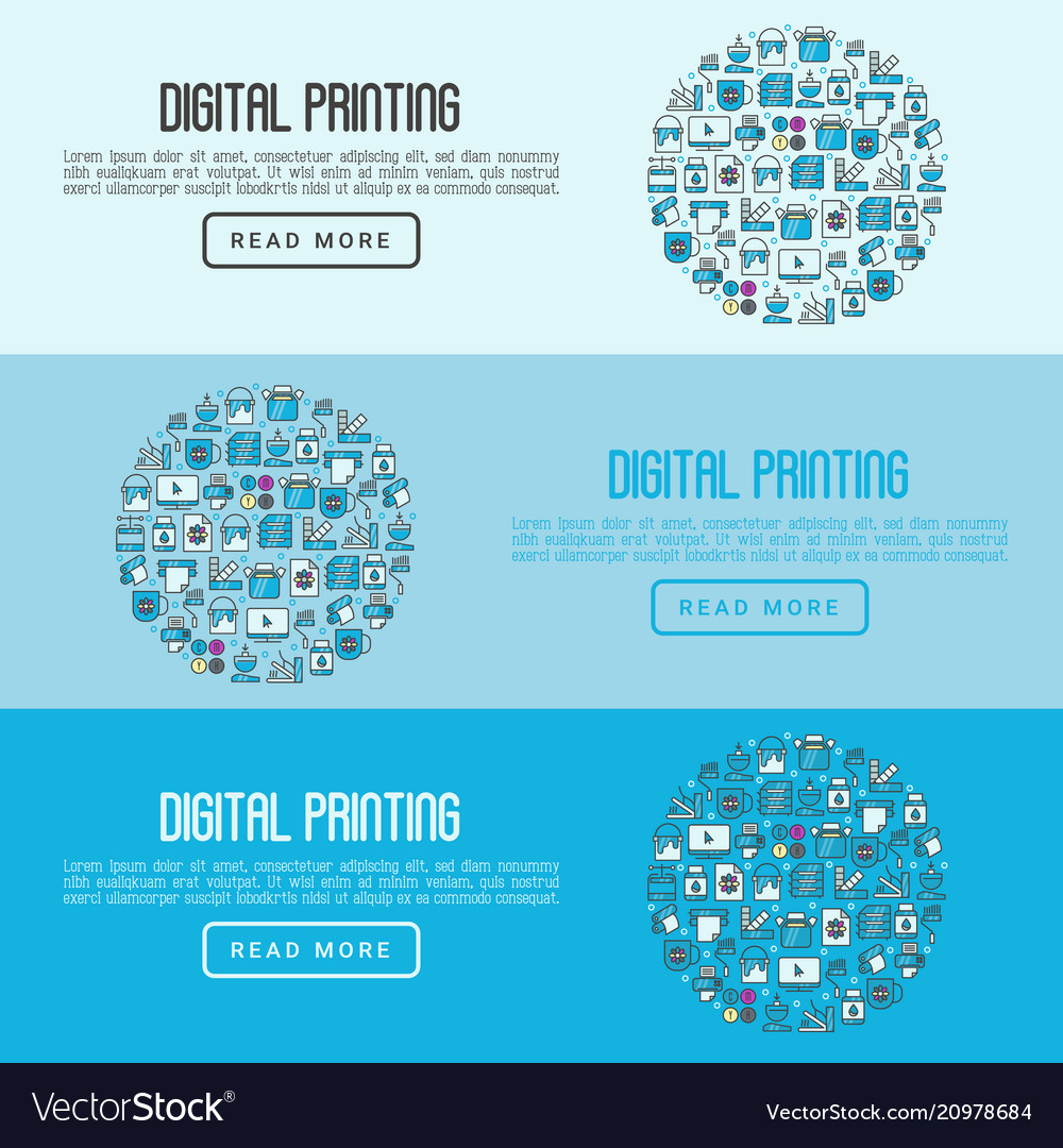 Digital printing concept with thin line icons vector image Digital printing concept with thin line icons