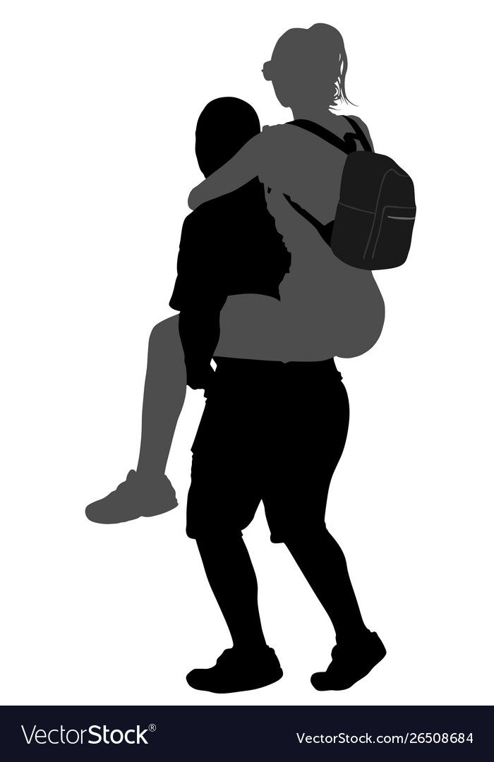 Love couple boy carrying girl on back silhouette Vector Image