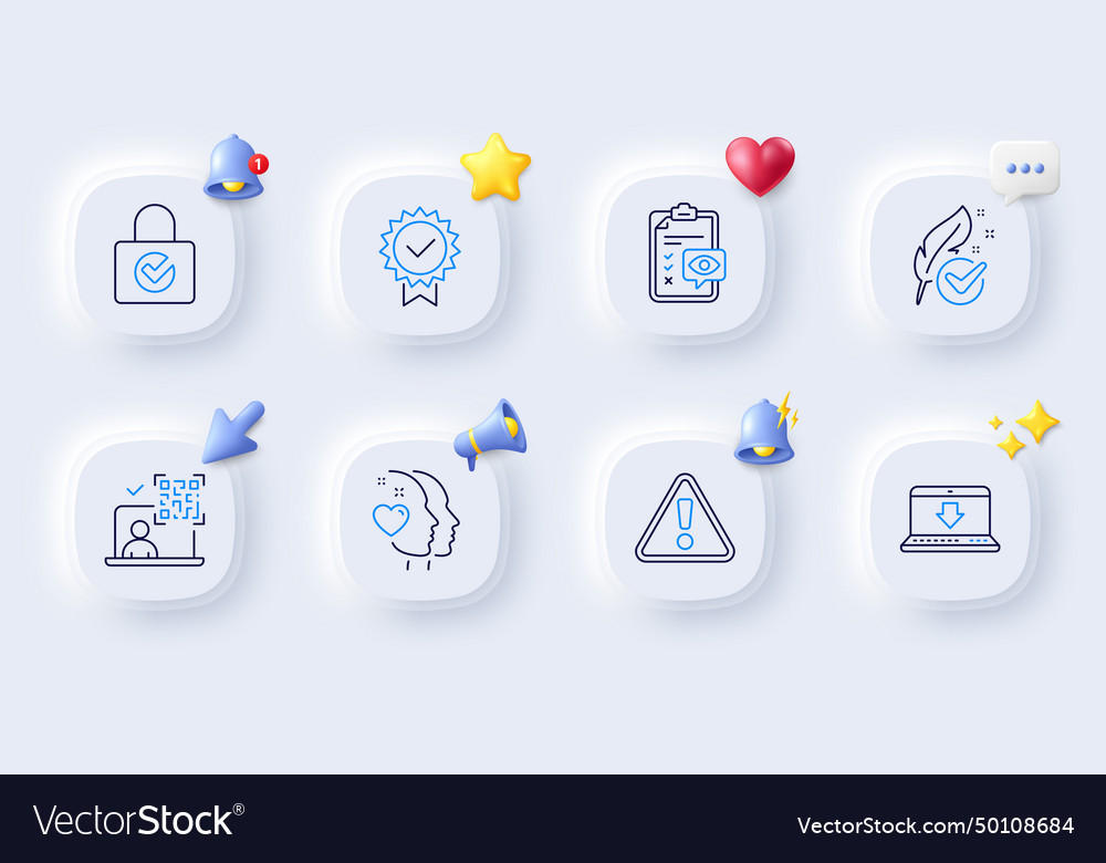Password encryption heart and warning line icons vector image Password encryption heart and warning line icons