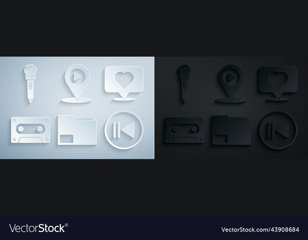 Set document folder like and heart retro audio vector image Set document folder like and heart retro audio
