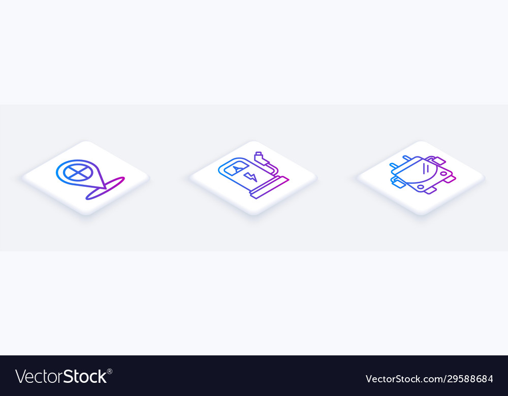 Set isometric line map pointer with taxi electric vector image Set isometric line map pointer with taxi electric