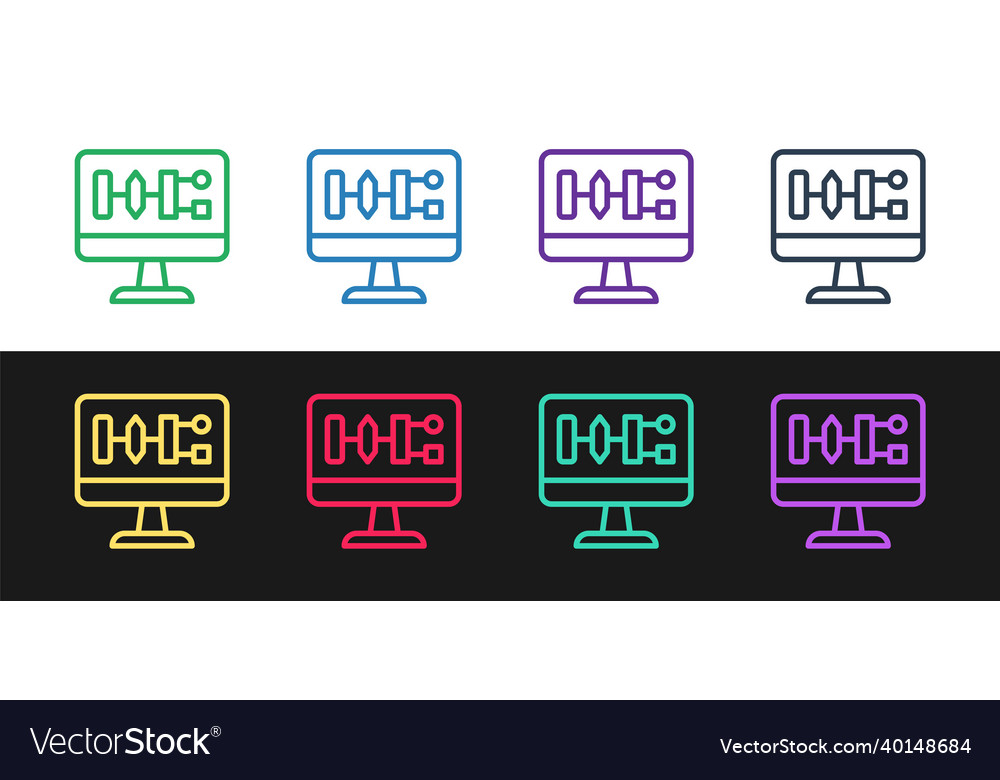 Set line algorithm icon isolated on black vector image Set line algorithm icon isolated on black
