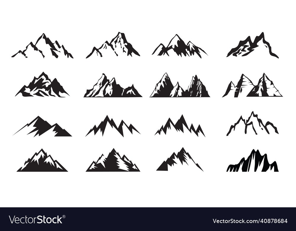 Set mountain outline images Royalty Free Vector Image