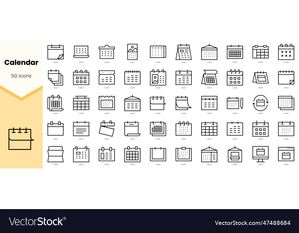 Set of calendar icons simple line art style