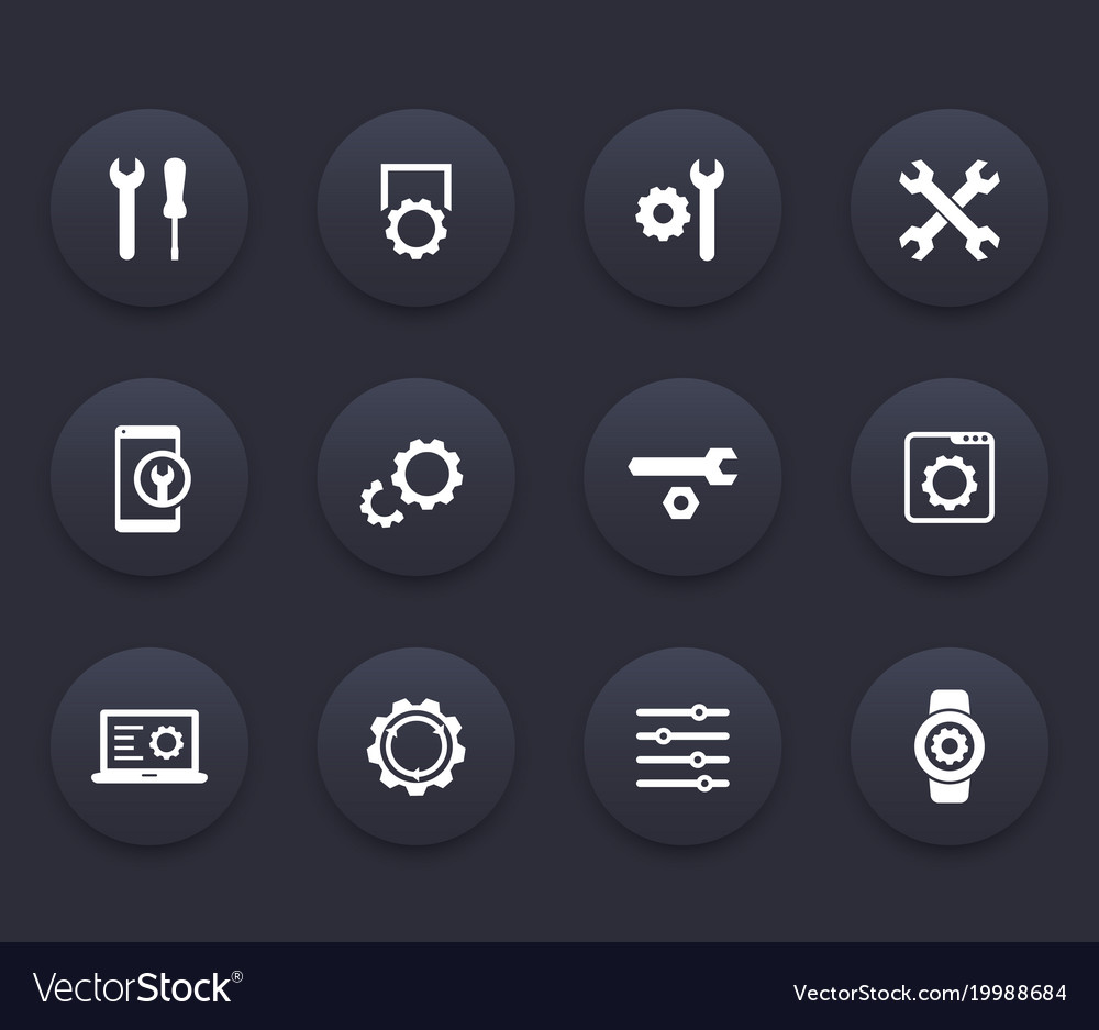 Settings configuration development icons set