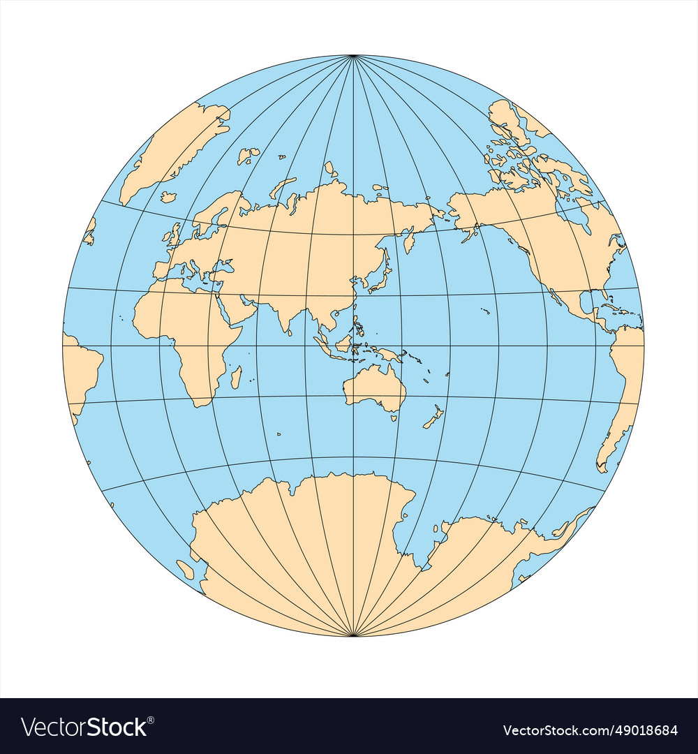 Simplified map of world focused on asia Royalty Free Vector