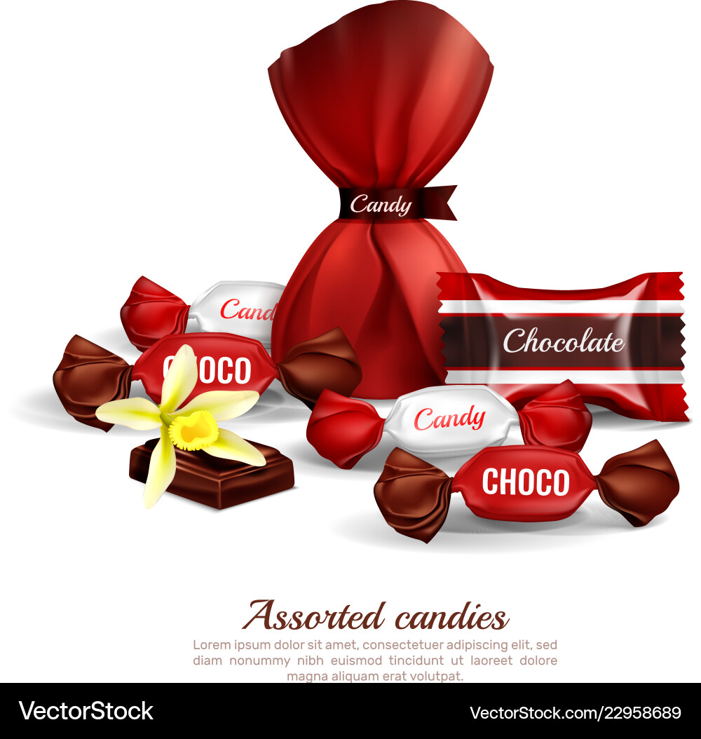 Assorted candies realistic composition Royalty Free Vector