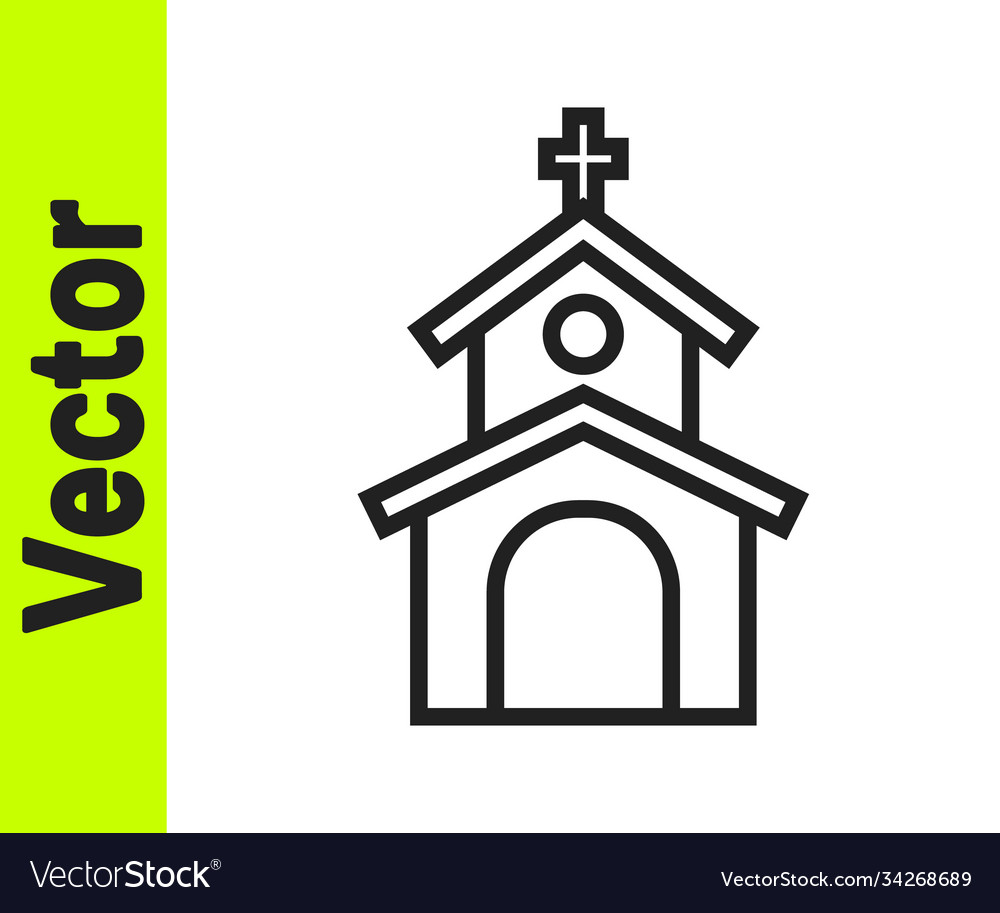 Black line church building icon isolated on white