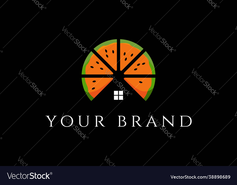 Fresh orange fruit with house for real estate Vector Image