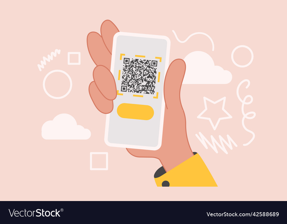 Hand with phone qr code and technology digital