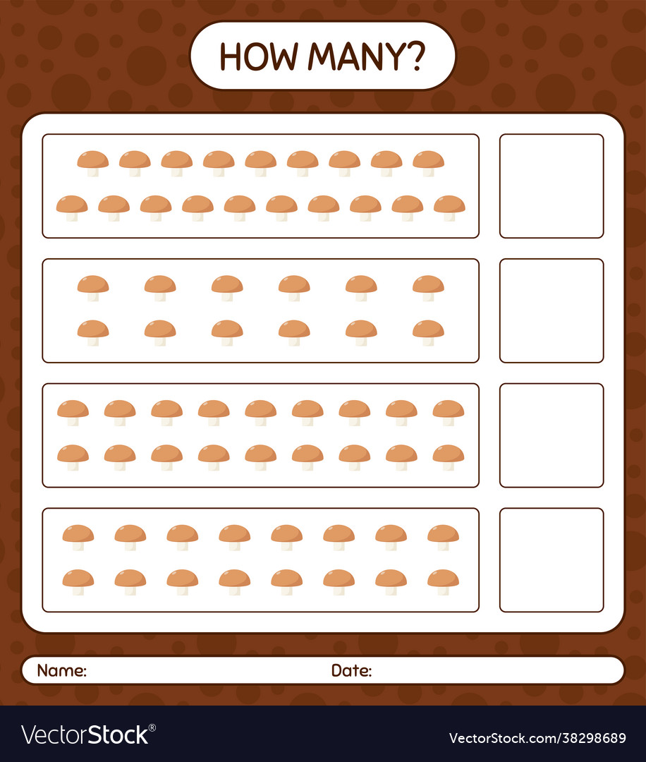 How many counting game with mushroom worksheet