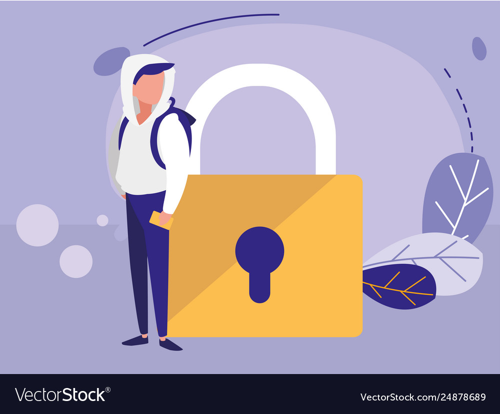 Man with safe secure padlock
