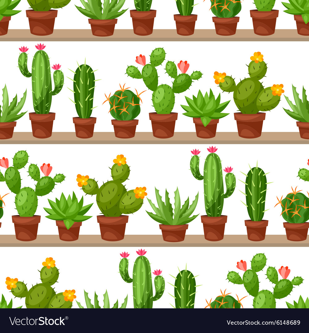 Seamless pattern of abstract cactuses in flower