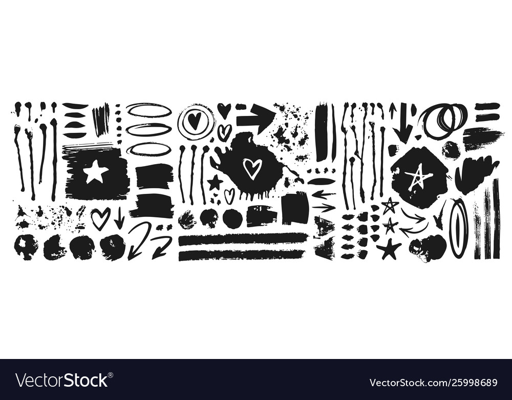 Set hand drawn pattern with black paint object vector image Set hand drawn pattern with black paint object
