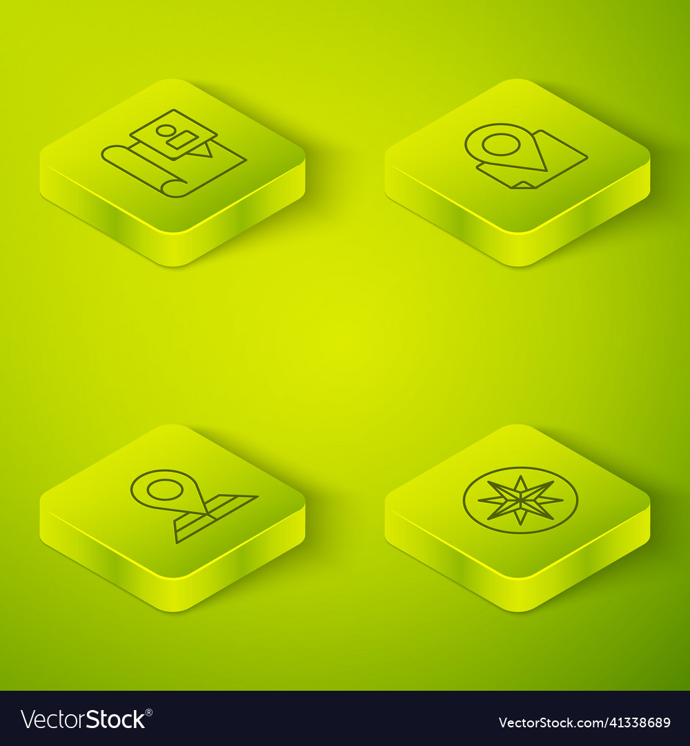 Set isometric line folded map with location marker vector image Set isometric line folded map with location marker