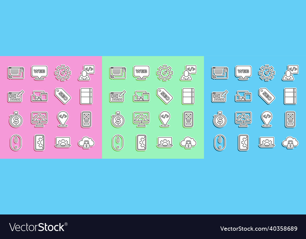 Set line cloud computing lock ui or ux design vector image Set line cloud computing lock ui or ux design