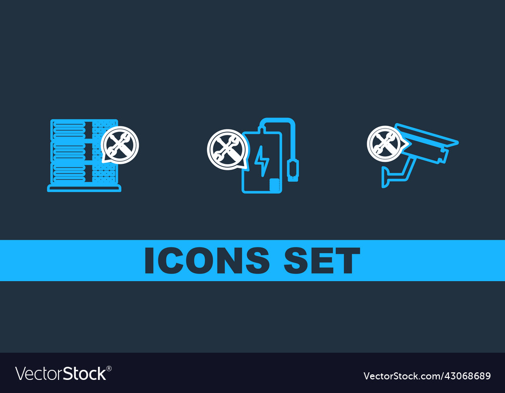 Set line security camera service database server vector image Set line security camera service database server