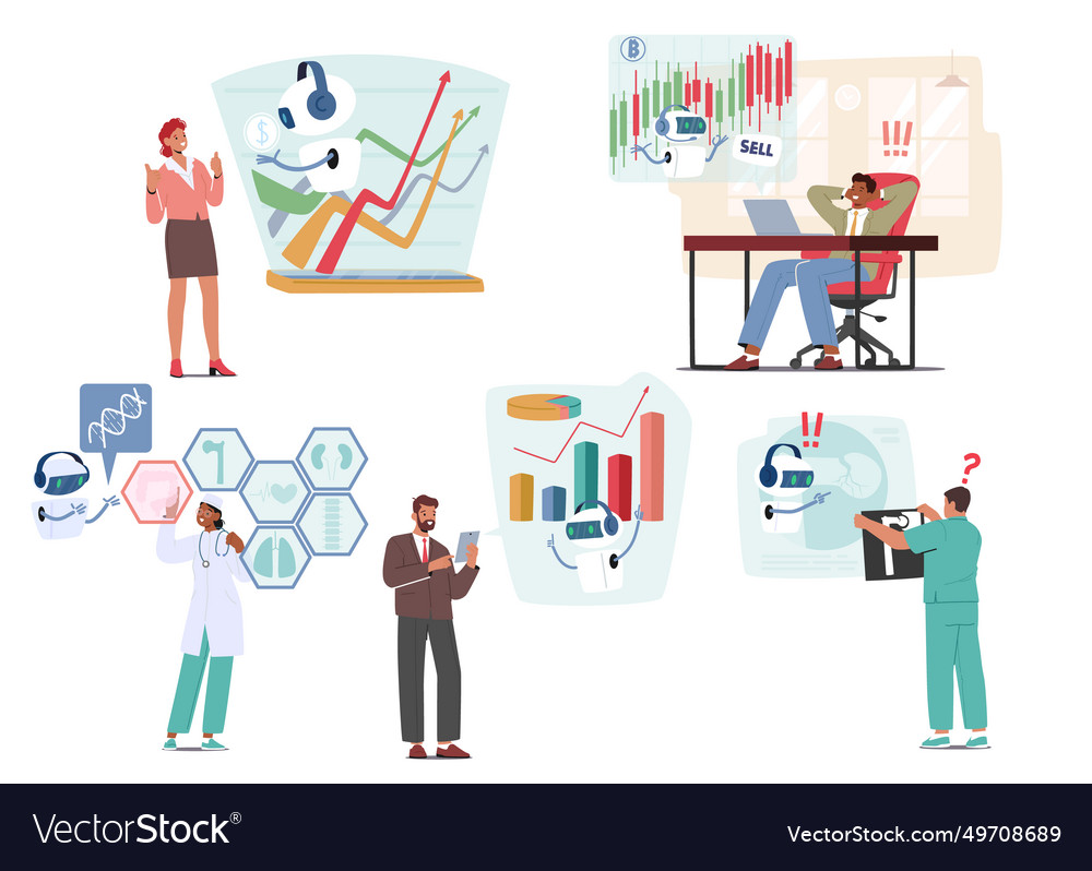 Set of characters use artificial intelligence vector image Set of characters use artificial intelligence