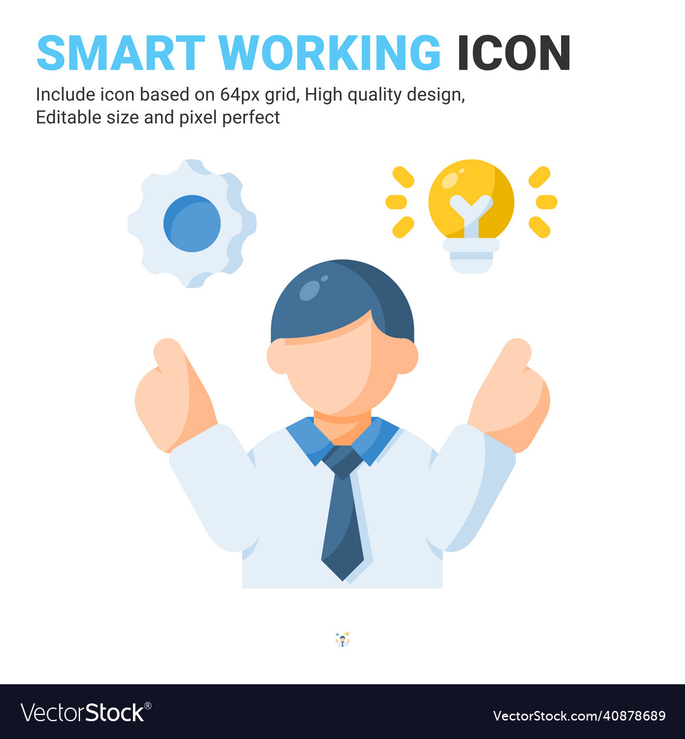 Smart working icon with flat color style vector image Smart working icon with flat color style
