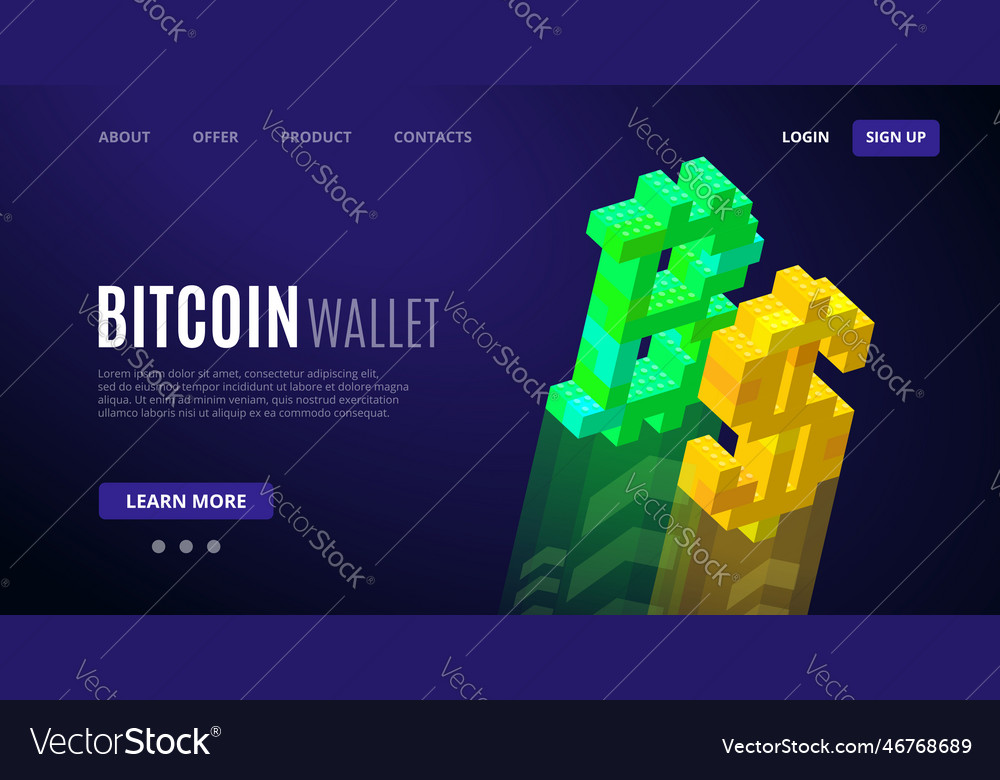 Template for a website from bitcoin and dollar Vector Image Template for a website from bitcoin and dollar