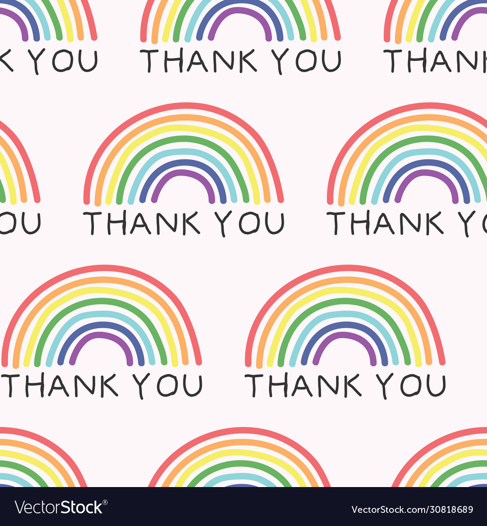 Thank you text and drawn rainbows pattern key