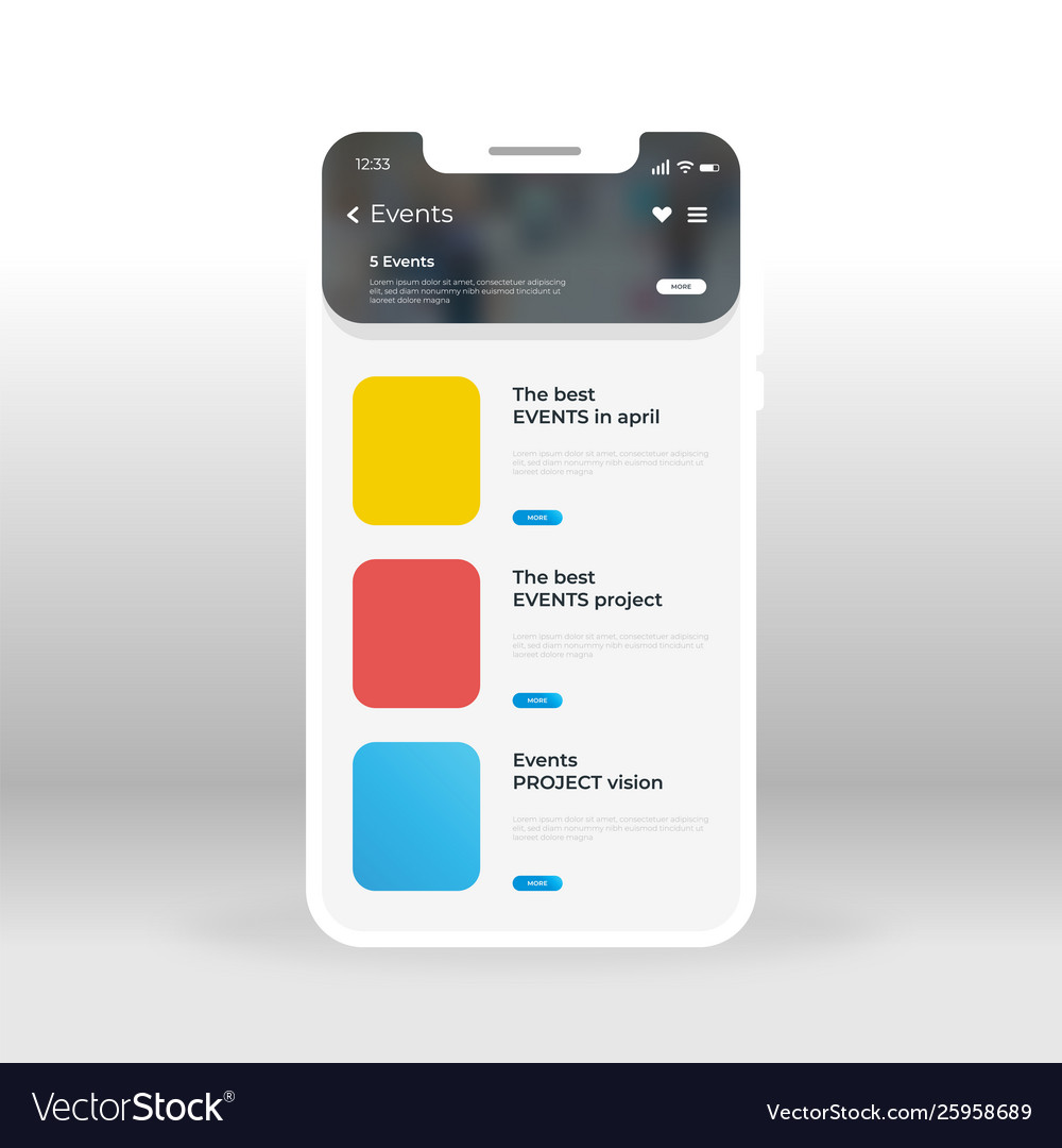 Yellow red and blue events ui ux gui screen