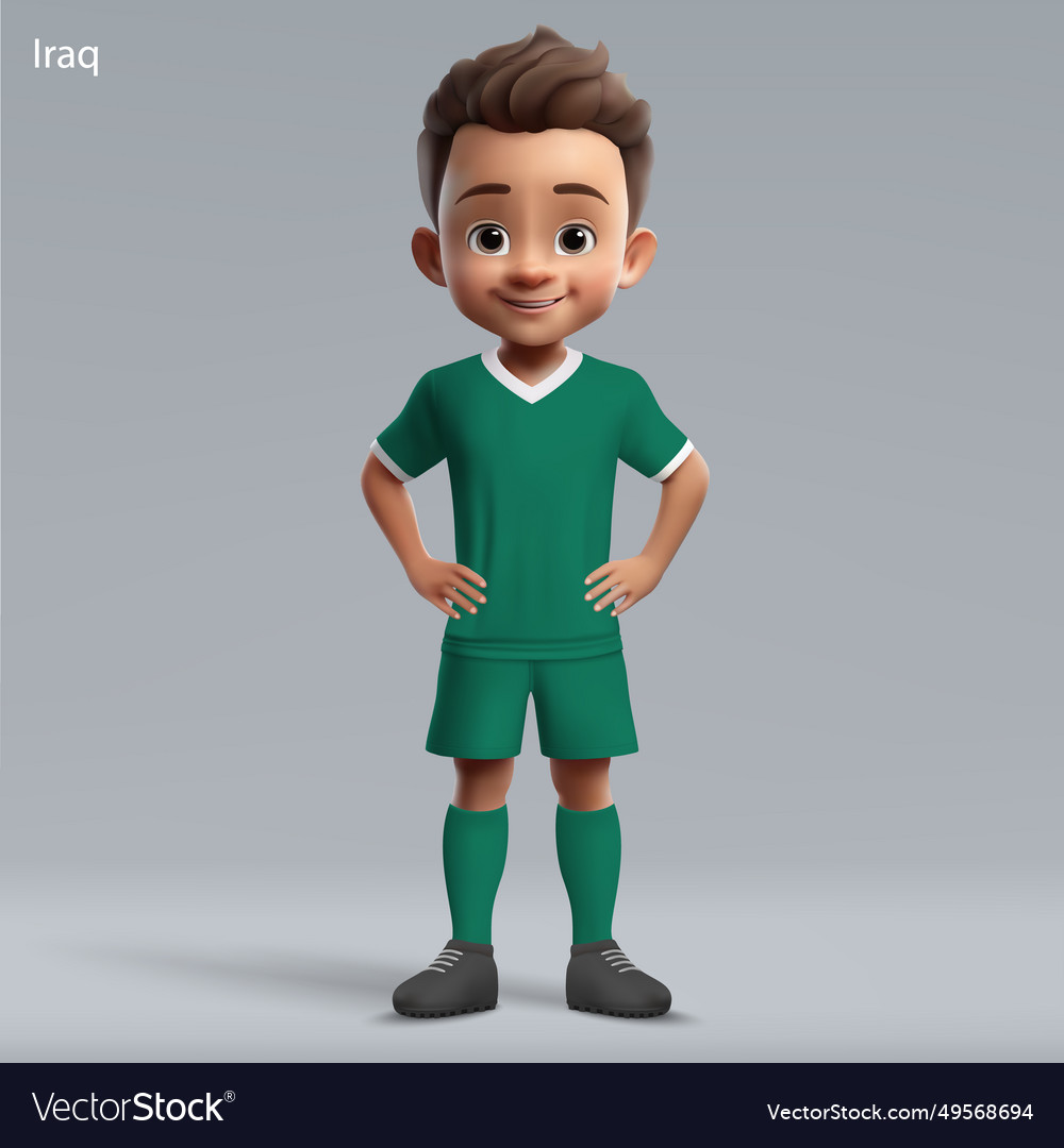 3d cartoon cute young soccer player in iraq