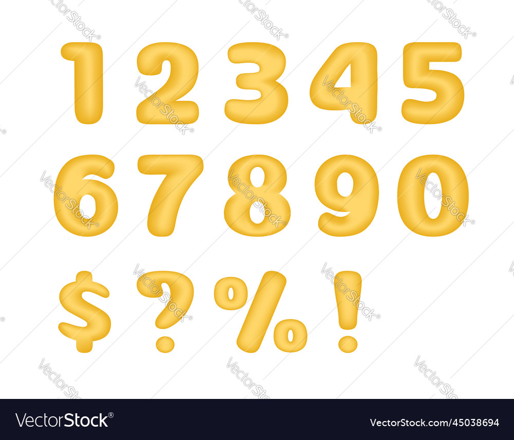 3d Numbers Set Isolated Golden Royalty Free Vector Image