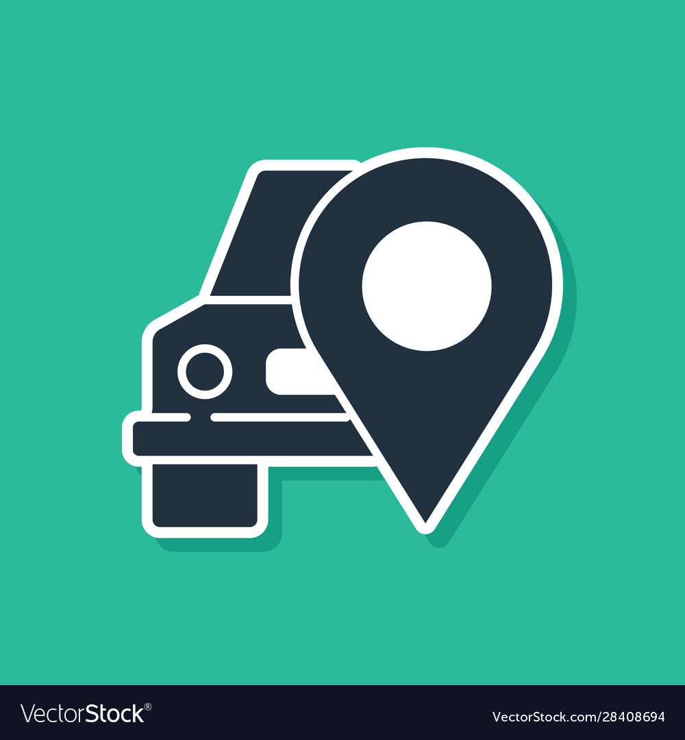 Blue map pointer with taxi icon isolated on green vector image Blue map pointer with taxi icon isolated on green