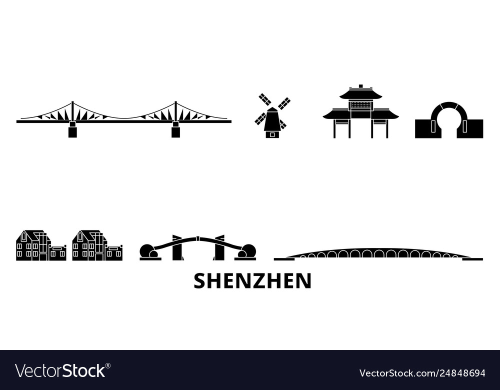 China shenzhen flat travel skyline set