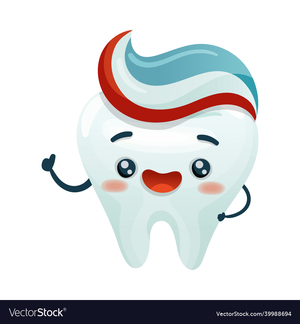 Cute happy tooth character with toothpaste oral