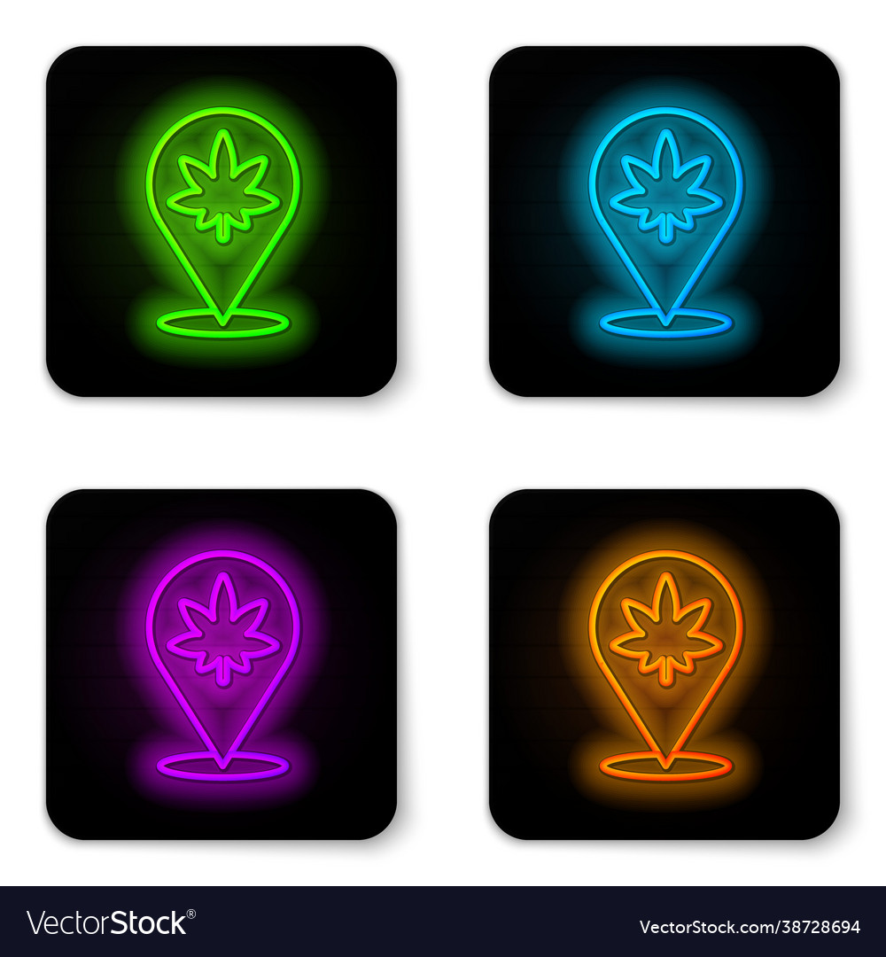 Glowing neon line map pointer and marijuana Vector Image Glowing neon line map pointer and marijuana