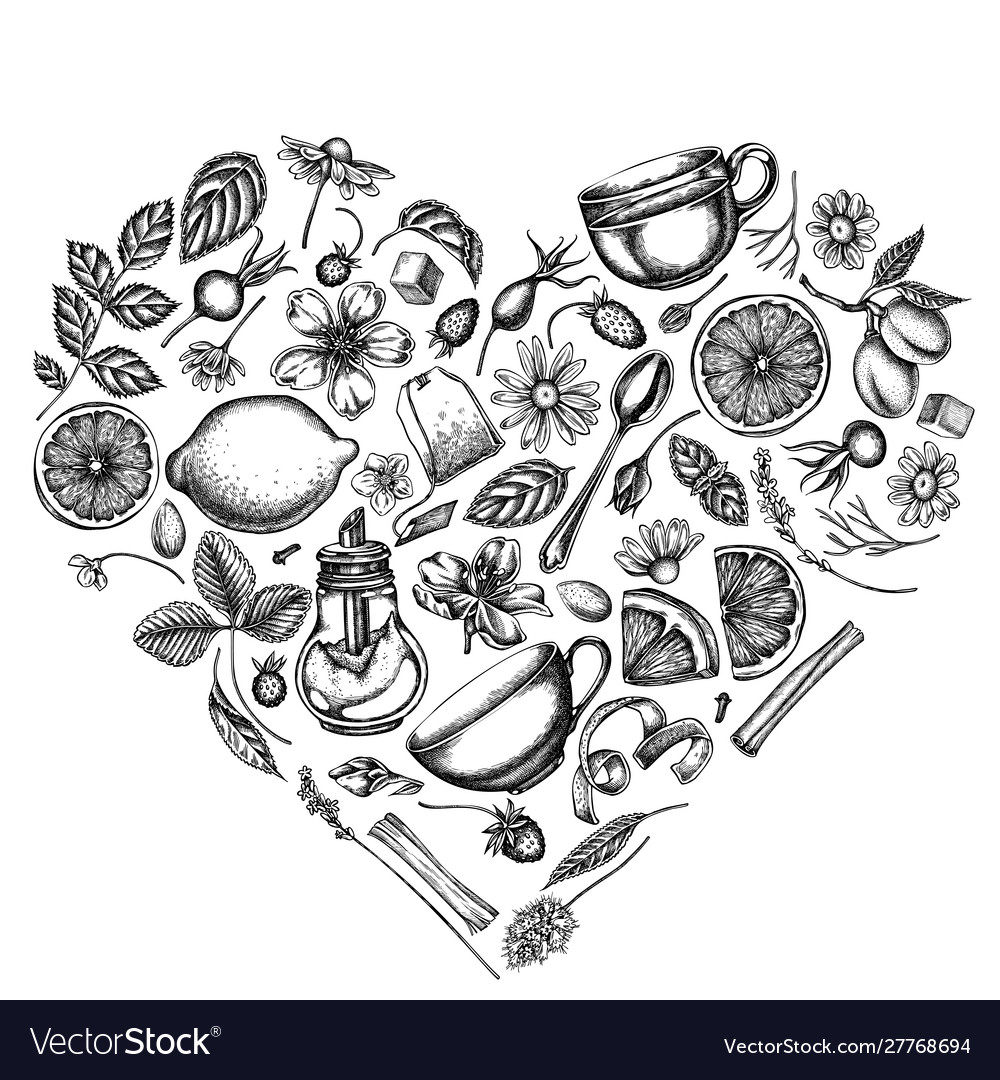 Herz-Design mit schwarzen und weißen Zimt Zitronen vector image Herz-Design mit schwarzen und weißen Zimt Zitronen