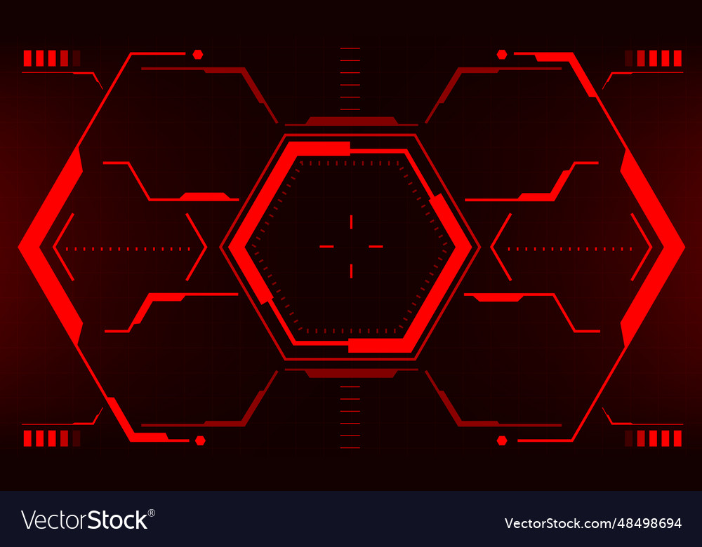 Hud sci-fi interface screen view red hexagon vector image Hud sci-fi interface screen view red hexagon