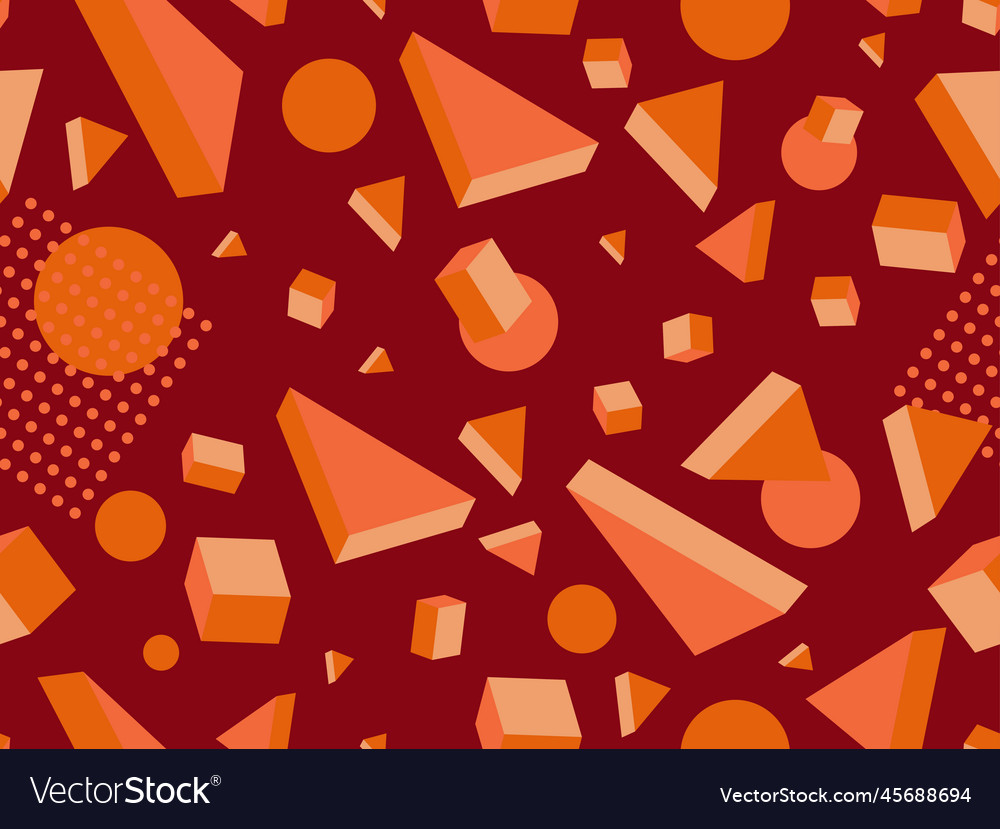 Memphis seamless pattern with 3d shapes in 80s vector image Memphis seamless pattern with 3d shapes in 80s