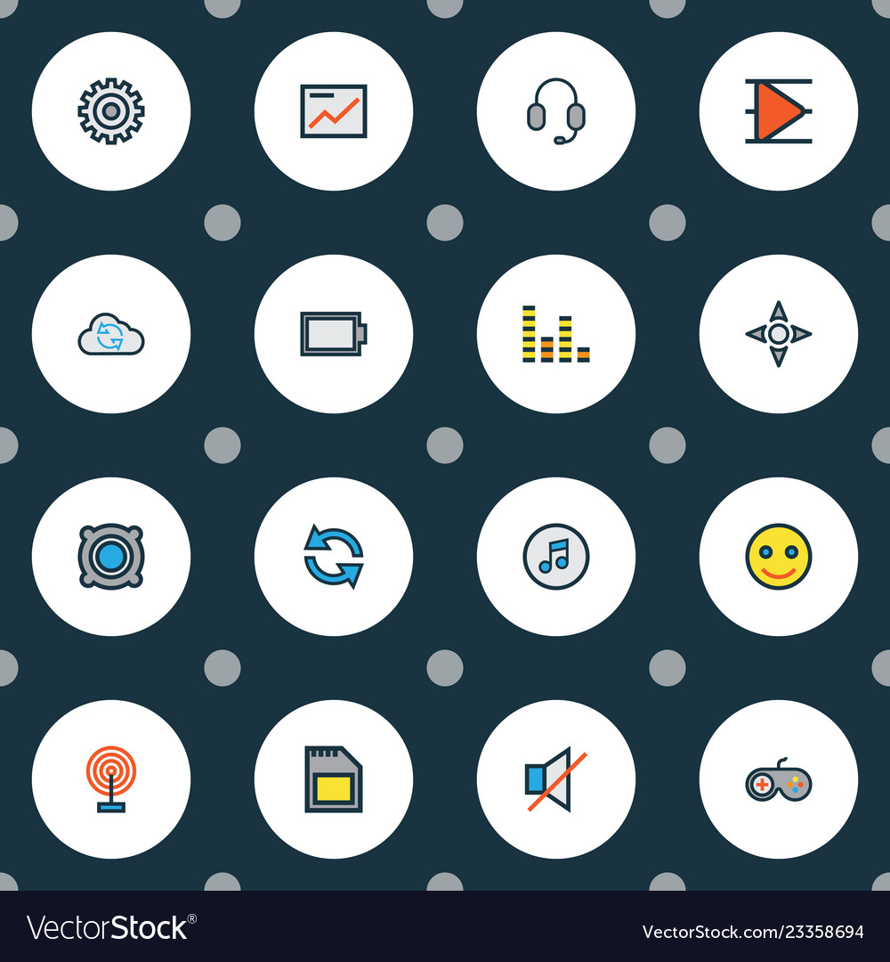 Multimedia icons colored line set with sync audio vector image Multimedia icons colored line set with sync audio