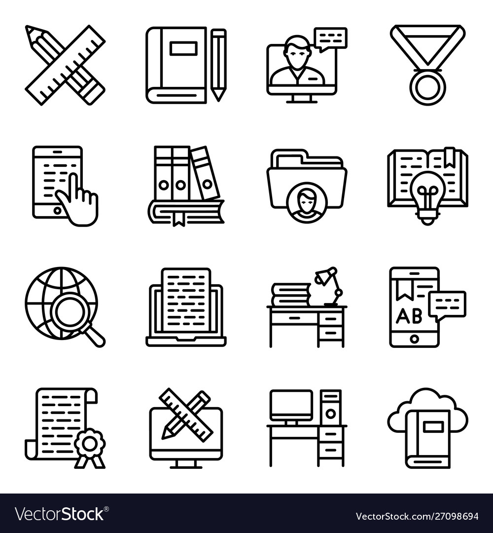 Online education line icons pack