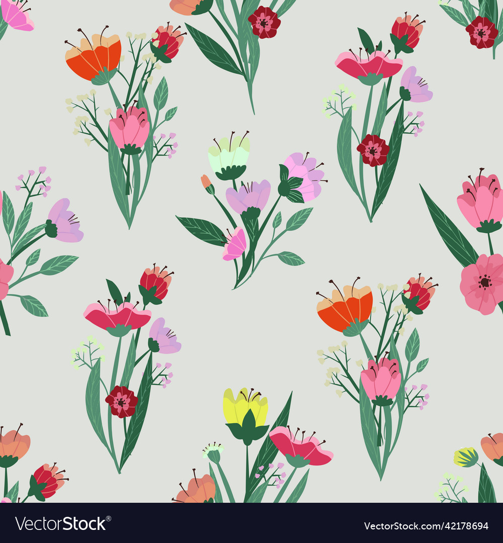 Seamless pattern with spring bright flowers