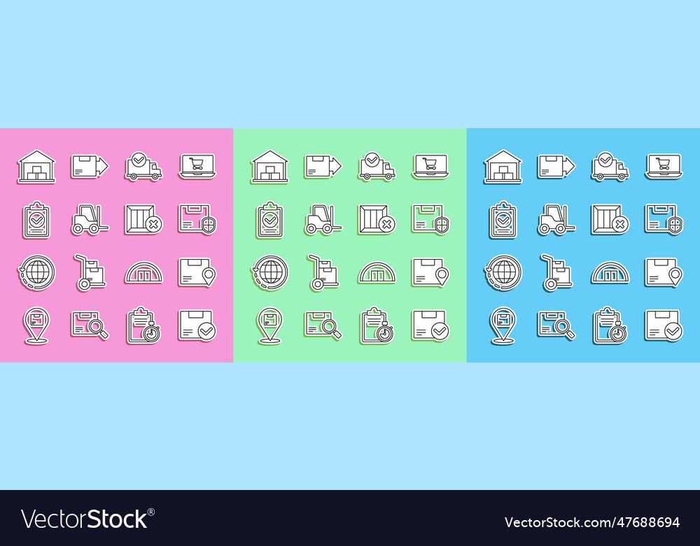 Set line package box with check mark location vector image Set line package box with check mark location