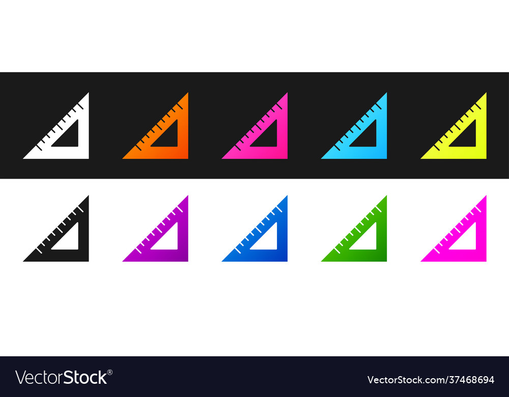 Set triangular ruler icon isolated on black Vector Image Set triangular ruler icon isolated on black