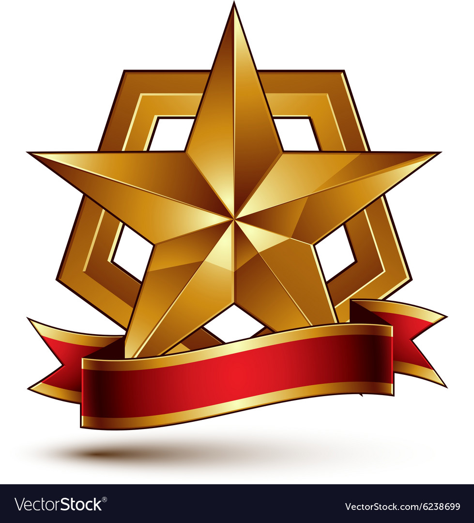 3d Golden Heraldic Blazon With Glossy Pentagonal Vector Image