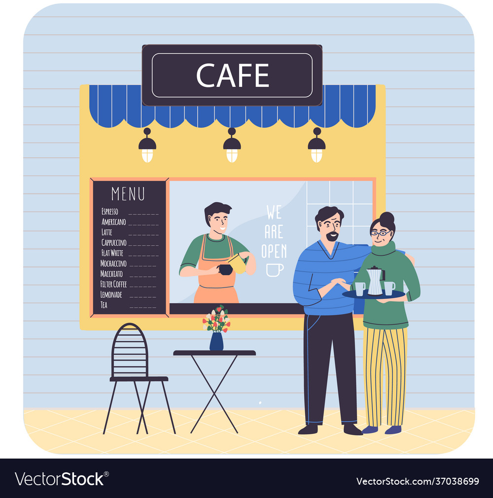 Cafe building facade with open display case vector image Cafe building facade with open display case