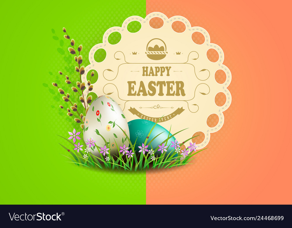 Easter multicolored composition with a round frame