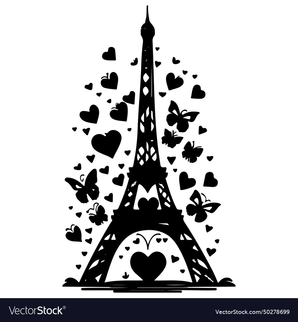 Eiffel tower with butterfly love heart valentine