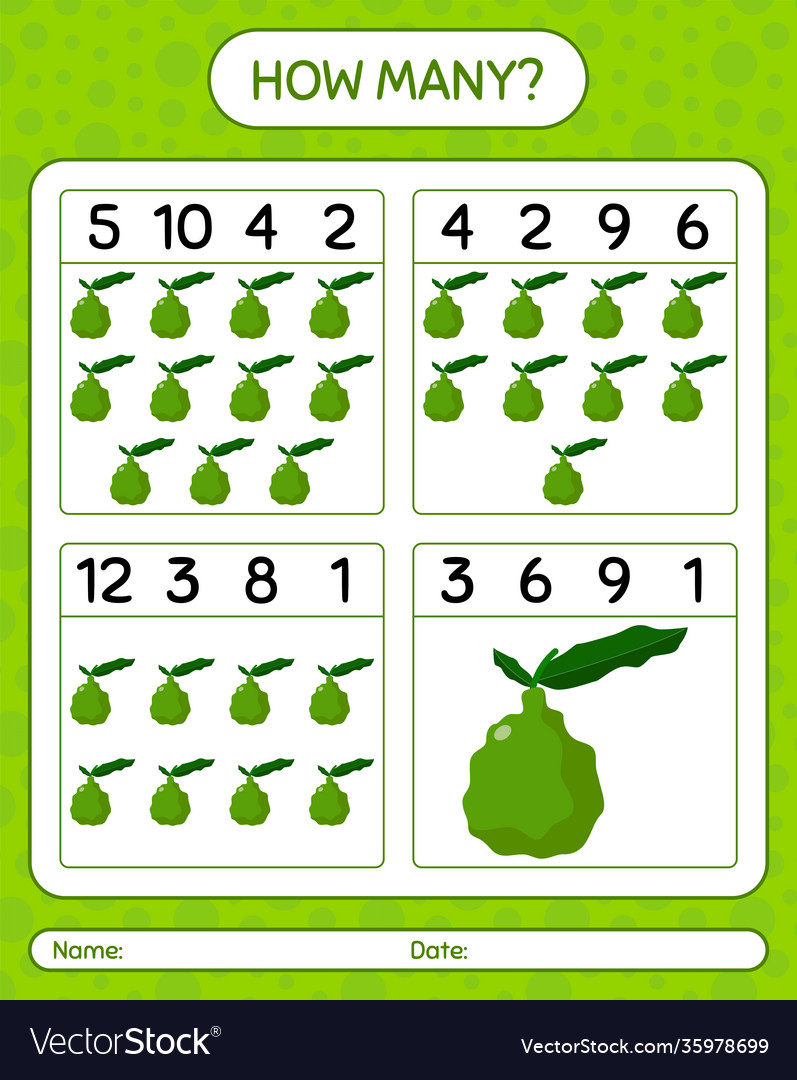 How many counting game with kaffir lime worksheet vector image How many counting game with kaffir lime worksheet