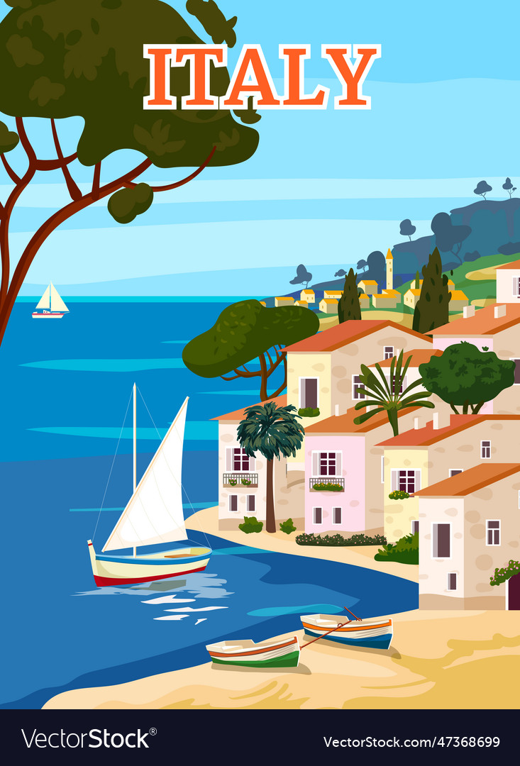 Italy travel poster mediterranean romantic Vector Image