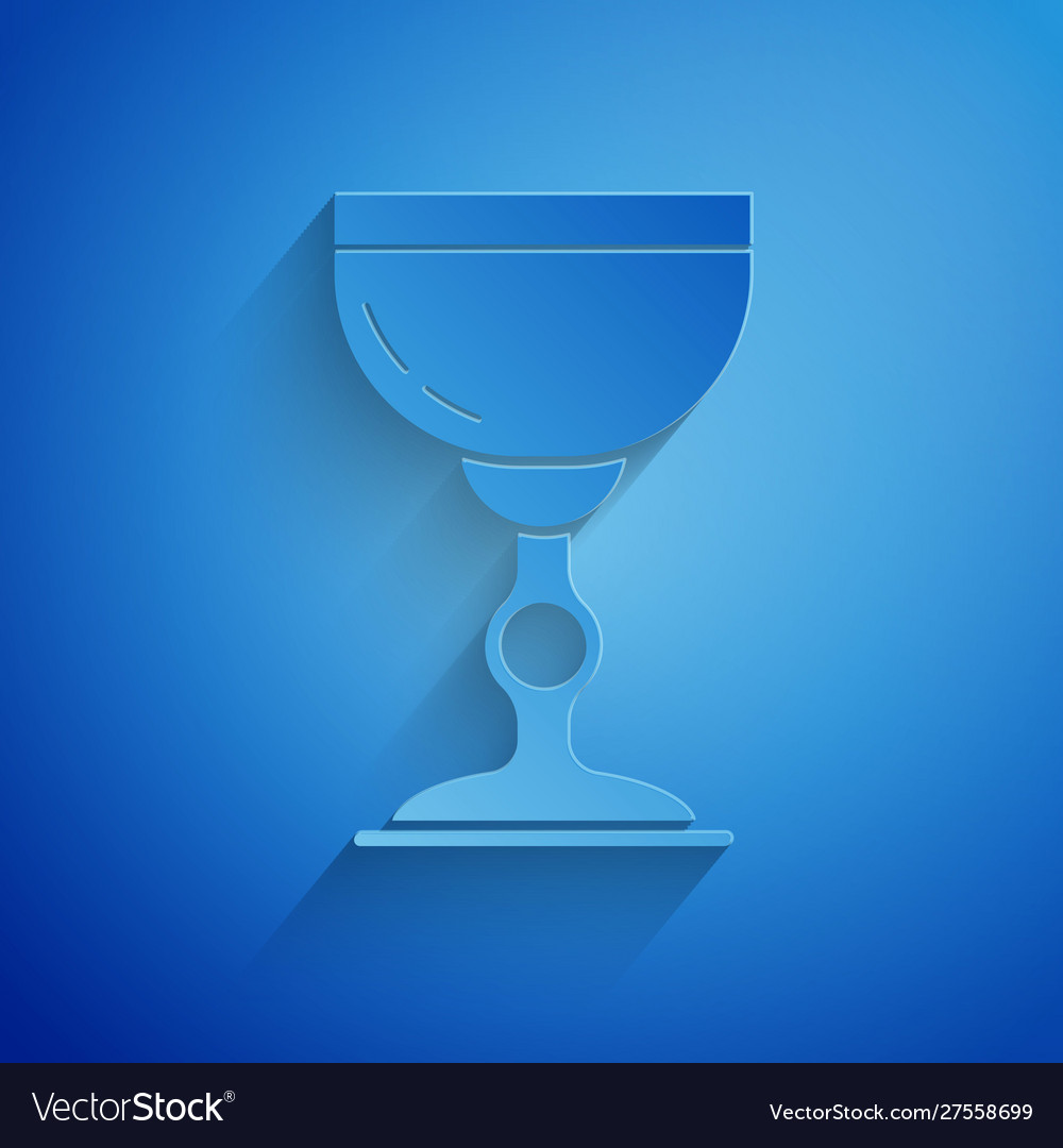 Paper cut jewish goblet icon isolated on blue