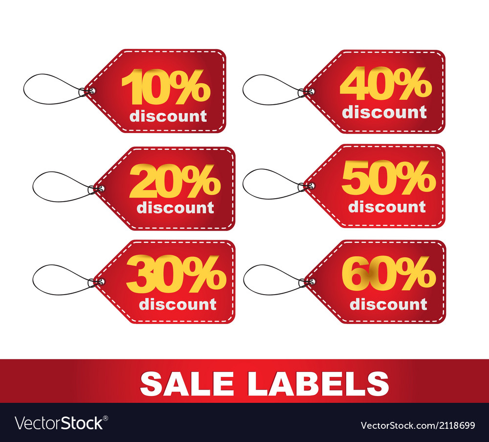 Red discount labels over white background